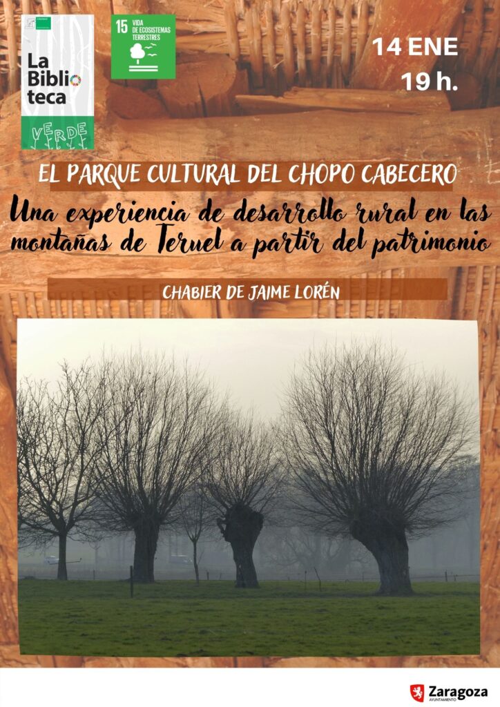 Cartel de la presentación del parque cultural del chopo cabecero del alto Alfambra (Teruel)